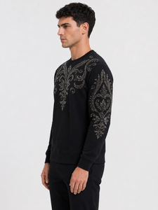 Sweat-shirt à col rond brodé de strass pour homme, coupe classique, pull tricoté décontracté, avec poches, design hiver, écologique - Product Image 4