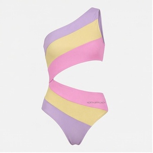 Traje de baño de una pieza con un solo hombro y bloques de color NORTH APPROACH, bikini asimétrico con aberturas y cintura alta elástica para mujer - Product Image 1