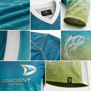 เสื้อตกปลาแขนยาวแบบมีตาข่ายระบายอากาศ ป้องกันรังสียูวี 50+  ปักโลโก้  สำหรับการแข่งขัน  ลายไล่เฉดสีแบบกำหนดเอง - Product Image 6