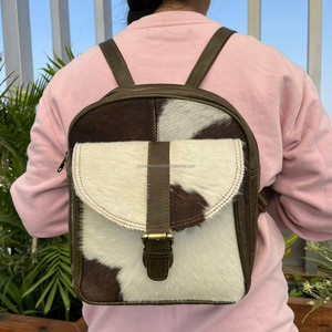 Mini sac à dos western unisexe cuir de vachette véritable RFID de haute qualité fermeture éclair luxe décontracté style occidental - Product Image 3