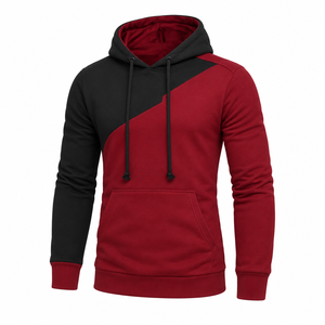 Custom Men's Red <b>Black</b> Color Blocking Hooded Sweatshirt Pullover Hoodie Cotton <b>Fleece</b> for Clothing Brands Logo Print Wholesale - Product Image 3