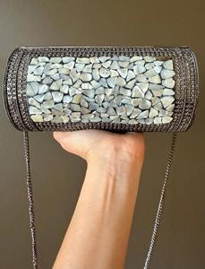 Bolso de Noche Rectangular de Metal Plateado Hecho a Mano con Mosaico, Bolso de Mano para Mujer, Ideal para Bodas y Fiestas, Gran Venta - Product Image 3