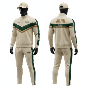 Survêtement d'entraînement de football américain pour homme en polyester et élasthanne premium 220 GSM, marron crème avec empiècements contrastants, logo thermocollé. - Product Image 1