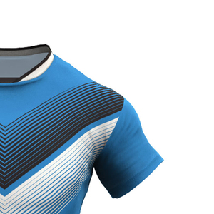 Conjunto de Uniforme de Rugby Sublimado para Hombre al por Mayor, Azul Sólido, Cuello Redondo, Manga Corta, Ajuste Atlético que Absorbe la Humedad, Ecológico - Product Image 4