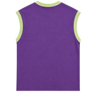 Camiseta sin Mangas Morada con Ribete Verde Claro para Mujer, Chaleco Casual de Verano de Algodón, Cuello Redondo, Estilo OEM Personalizado - Product Image 2