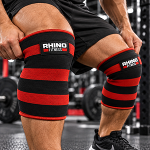 Rodilleras Elásticas Rayadas Rhino Fitness Negras y Grises para Gimnasio, Levantamiento de Pesas, Soporte de Rodilla, Material Elástico para Ropa Deportiva - Product Image 3