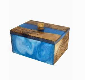 Handmade Epoxy <b>Resin</b> Jewelry Box With Wooden Inlay Red Blue Black Finish Artistic Storage For Rings And Necklaces <b>Resin</b> <b>Crafts</b> - Product Image 4