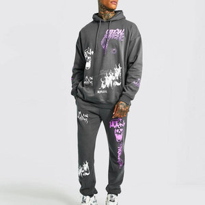 Custom Two-Piece Set for Men Acid Wash Sun Faded Tracksuit with Hooded Sweat Jogger Eco-Friendly Flare Pants Outfit for Winter - Product Image 1