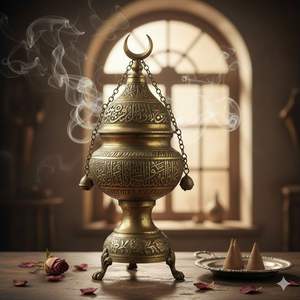 Décoration d'intérieur et d'hôtel : Brûleur d'encens arabe en métal exquis, Ornement Eid Mubarak de HF Crafts, Fait main, Écologique, Haut de gamme - Product Image 4