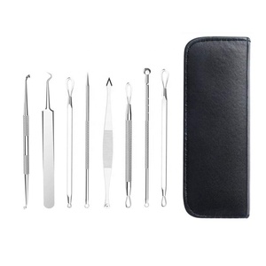 Kit Profesional de 8 Piezas de Acero Inoxidable para Extraer Acné, Herramientas para Eliminar Puntos Negros con Estuche de Cuero - Product Image 1