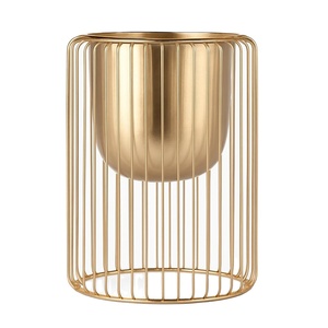 Modern Iron Metal Planter with Cylindrical <b>Wire</b> Cage Stand Stylish Indoor Decorative <b>Flower</b> Pot for Home and Office Decor - Product Image 1