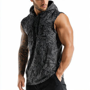 Sudadera sin mangas con capucha para hombre, para gimnasio, ejercicio, estampada, de otoño, de forro polar, transpirable, de corte regular. - Product Image 5