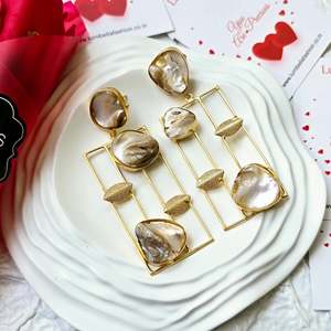 Uncut Semi Precious Pearl Earrings - Product Image 2