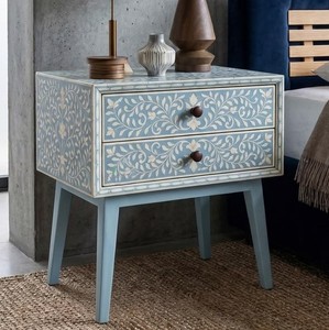 Geometric Resin Bone Inlay Bedside Table With <b>Drawer</b> Modern Nightstand Storage Cabinet Handmade <b>Side</b> Table Bedroom Living Room - Product Image 2