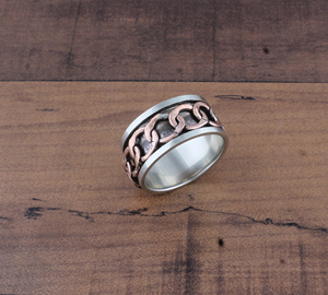 925 Sterling <b>Silver</b> <b>Spinner</b> <b>Ring</b> Handmade Curb Copper Chain Fidget <b>Ring</b> for Anxiety Meditation Band Two Tone Jewelry Wholesale - Product Image 6