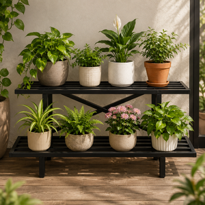 Soporte de Metal Negro de 2 Niveles para Plantas, Estante para Macetas, Exhibidor de Jardín Interior y Exterior para Hogar, Balcón, Patio - Product Image 4