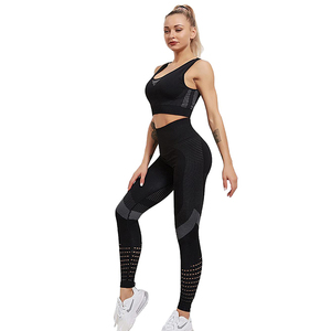 Women's Yoga 2-Piece Set <b>Spaghetti</b> Strap Notched Neckline Polyamide Seamless for Breathable High Waist Full Length - Product Image 1