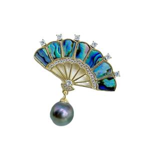 Broche de Alta Gama con Incrustaciones de Microcirconitas, Estilo Artístico Chino, con Forma de Abanico Baobei, Estilo Vintage, para Colgantes de Perlas - Product Image 5