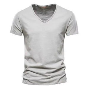 เสื้อยืดผู้ชายสั่งทำขายส่งจากโรงงาน ดีไซน์ใหม่ ทรงปกติ คอวี ระบายอากาศ แห้งเร็ว ผ้าฝ้าย 100% ใยไผ่ 240 กรัม ผ้าแคนวาส - Product Image 2