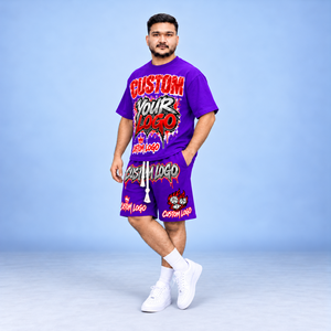 ชุดเสื้อยืดและกางเกงขาสั้นพิมพ์ลายตามสั่งสำหรับผู้ชาย ชุดสตรีทแวร์เข้าชุด ผู้ผลิต OEM รับผลิตโลโก้ตามสั่ง ขายส่ง OEM - Product Image 2
