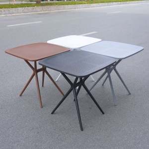 Grey Colored Square Molded <b>Plastic</b> <b>Table</b> with X <b>Table</b> Leg - A Compact, waterproof Outdoor <b>Plastic</b> <b>Table</b> for an Garden Evening - Product Image 3