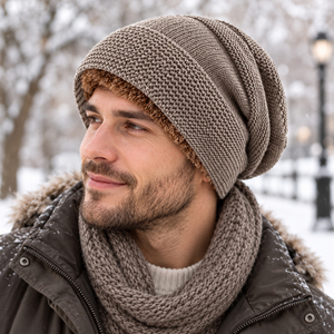 Unisex Knit Beanie <b>Hat</b> Solid Color Warm Fleece <b>Lined</b> Winter Cap Casual Style Adult Fit 56-58CM - Product Image 2
