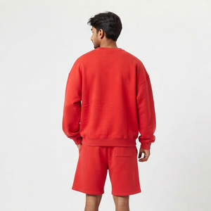 Conjunto de Sudadera y Pantalones Cortos para Hombre, Casual, 100% Poliéster, Felpa 430GSM, Cuello Redondo, Cintura con Cordón Ajustable, Manga Larga, Hombros Caídos - Product Image 2