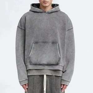 เสื้อฮู้ดดี้โอเวอร์ไซส์แบบยูนิเซ็กส์ สีเทาล้วน ผ้าฝ้ายเฟรนช์เทอร์รี่ ลุคสบายๆ มีกระเป๋าหน้า เหมาะสำหรับใส่ในช่วงฤดูใบไม้ร่วง - Product Image 2