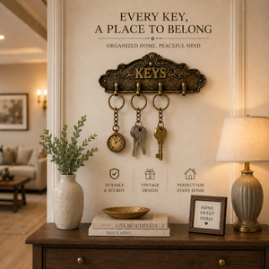 Handcrafted Solid Brass <b>KEYS</b> <b>Wall</b> <b>Key</b> Holder Decorative 4 <b>Hook</b> Organizer Vintage Entryway Home Office Hotel and <b>Wall</b> Decor Rack - Product Image 4
