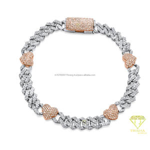 Romantic Heart Link Bracelet with Brilliant VVS Lab Grown Stones and Luxury Two Tone Jewelry Styling Design - Product Image 1