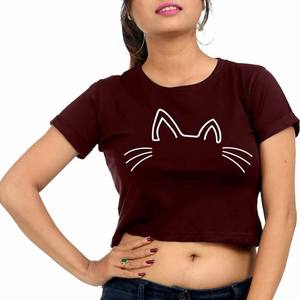 Custom Wholesale Women Cute <b>Cat</b> Graphic Crop T Shirt Short Sleeve Crew Neck Cotton Summer Casual Slim Fit Animal Tee <b>Tops</b> Fits - Product Image 1