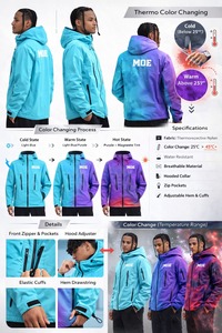 Custom Heat Reactive Water Reactive <b>Jacket</b> for <b>Men</b> Lightweight Waterproof Streetwear Top Windbreaker <b>jacket</b> for <b>men</b> OEM Supplier - Product Image 5