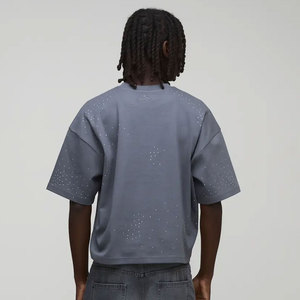 Camiseta Gris de Manga Corta Más Vendida con Diseño de Puntos, Cuello Redondo, Tejido de Punto Informal, Transpirable, Estilo Urbano, con Pedrería - Product Image 2