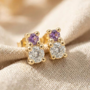 Pendientes de Amatista en Plata de Ley 925 con Baño de Oro de 14K, Dos Piedras, Regalo de Piedra de Nacimiento de Febrero para Mujer - Product Image 1