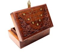 Boîte à bijoux en bois faite à la main pour femmes, organisateur de bijoux sculpté à la main, sculptures complexes, 6 pouces, marron, artisanat de haute qualité pour la maison