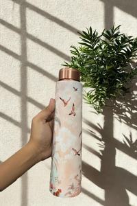 Bouteille d'eau en acier inoxydable imprimée style bohème avec couvercle en bois, gourde de voyage portable, vaisselle unique en cuivre avec finition artisanale unique - Product Image 6