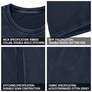 Camiseta Negra Lisa de Corte Regular con Efecto Desgastado, Algodón Grueso, Estilo Urbano para Hombre, Camiseta Básica de Primera Calidad, Unisex, OEM Personalizable - Product Image 6
