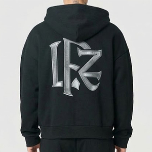Conjunto de chándal con capucha y cremallera para hombre, de alta calidad, con logo personalizado, el más resistente, negro, con estampado de letras, estilo urbano holgado, para correr. - Product Image 4