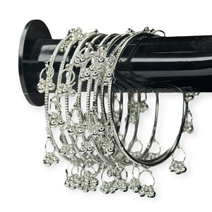 Juego de Brazaletes Ghungroo Plateados al por Mayor, Joyería Étnica Tradicional para Mujer, Diseño de Campana Colgante, para Bodas - Product Image 2