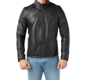 Veste en cuir à la mode pour hommes de qualité supérieure de meilleure qualité avec col montant et tissu en toile avec logo avant - Product Image 6