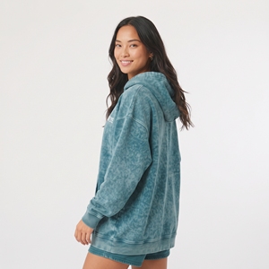 <b>Women</b> Oversized Hooded Sweatshirt <b>Blue</b> Washed Fleece With Pocket Print Vintage acid wash <b>hoodie</b> Oversized drop shoulder. - Product Image 3