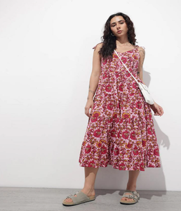 Vestido Midi Rosa de Algodón con Corte Ajustado y Evase para Mujer, con Tirantes, Sin Mangas, Veraniego, Casual, Ligero, Transpirable y Elegante - Product Image 5