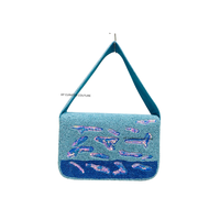 Bolso de Hombro Bohemio de Ganchillo con Cuentas, Diseño Bordado La Dolce Vita, Patrón a Rayas, Bolso de Mano Multifuncional para Mujer