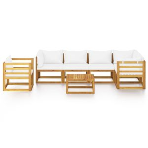 Ensemble de salon de jardin en teck crème et brun, 6 places, mobilier d'extérieur, design contemporain, structure en bois massif - Product Image 3