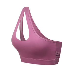 Sujetador deportivo de yoga sin costuras para mujer, de alto soporte, espalda cruzada, reversible, con rayas, cuello en V, azul liso, de elastano y poliéster - Product Image 2