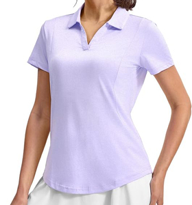 Camiseta de Golf de Manga Corta para Mujer, Color Morado Claro, Transpirable, Ecológica, de Lona Tejida y Poliéster, Ropa Deportiva Informal y Cómoda - Product Image 2