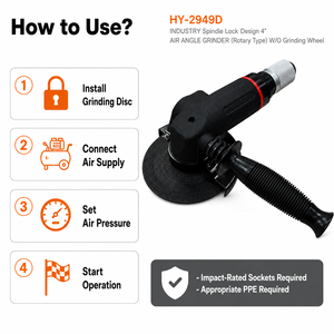 เครื่องเจียรลม HY-2949D พร้อมตัวล็อคแกนหมุน M10 สำหรับงานตกแต่งผิวโลหะและลบคม BOA - Product Image 6