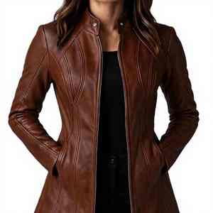 Veste d'hiver pour femme en cuir véritable de haute qualité, col montant, logo frontal, chauffante, séchage rapide, respirante, longueur standard, en promotion - Product Image 1