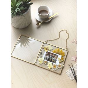 Modern Gold Brass Double Glass Hanging Photo <b>Frame</b> for Pressed Flowers and Botanical Art - Minimalist Floating <b>Picture</b> <b>Frame</b> - Product Image 1