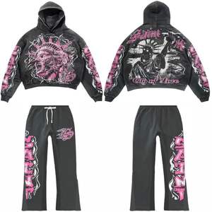 ชุดเซ็ตเสื้อฮู้ดดี้พิมพ์ลายตามสั่ง พร้อมกางเกงขายาวทรงบэгกี้ผ้าฝ้ายพิมพ์ลายทั้งตัวแบบแอซิดวอช 2 ชิ้น - Product Image 6